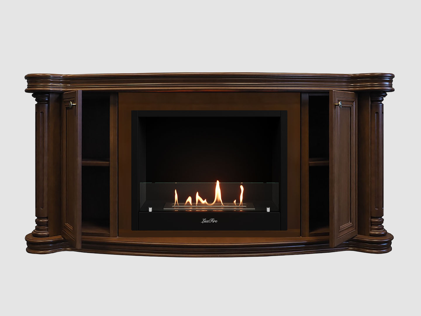 Каминный портал МДФ "Бетховен 1500" с биокамином Lux Fire "Фаер Бокс 1 - 30" (темный орех) по цене 105 400 руб.